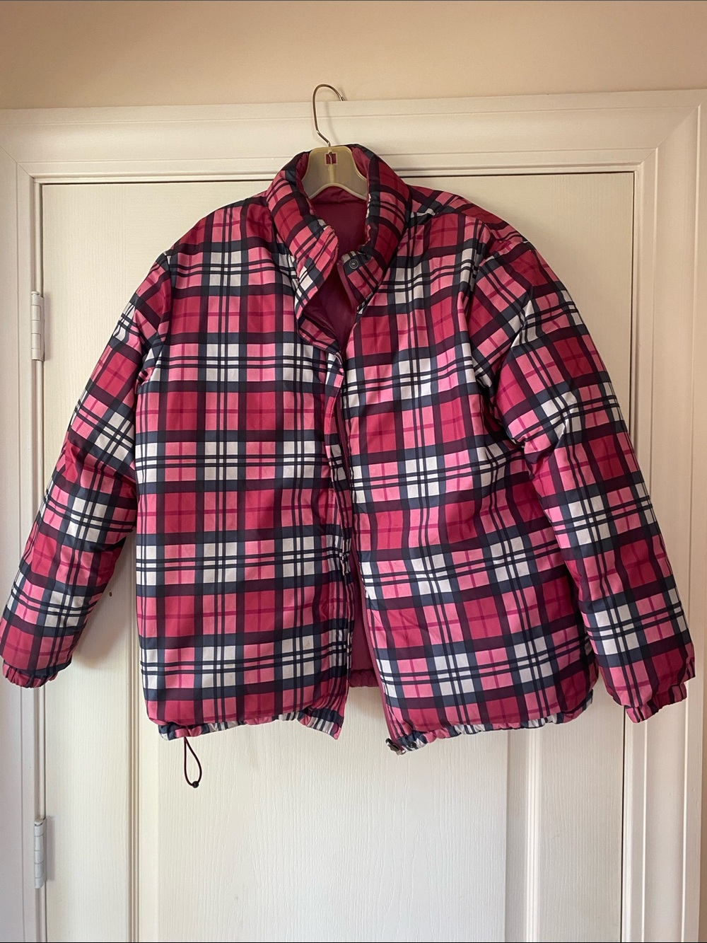 LL Bean Reversible Plaid Puffer Jacket Sz L